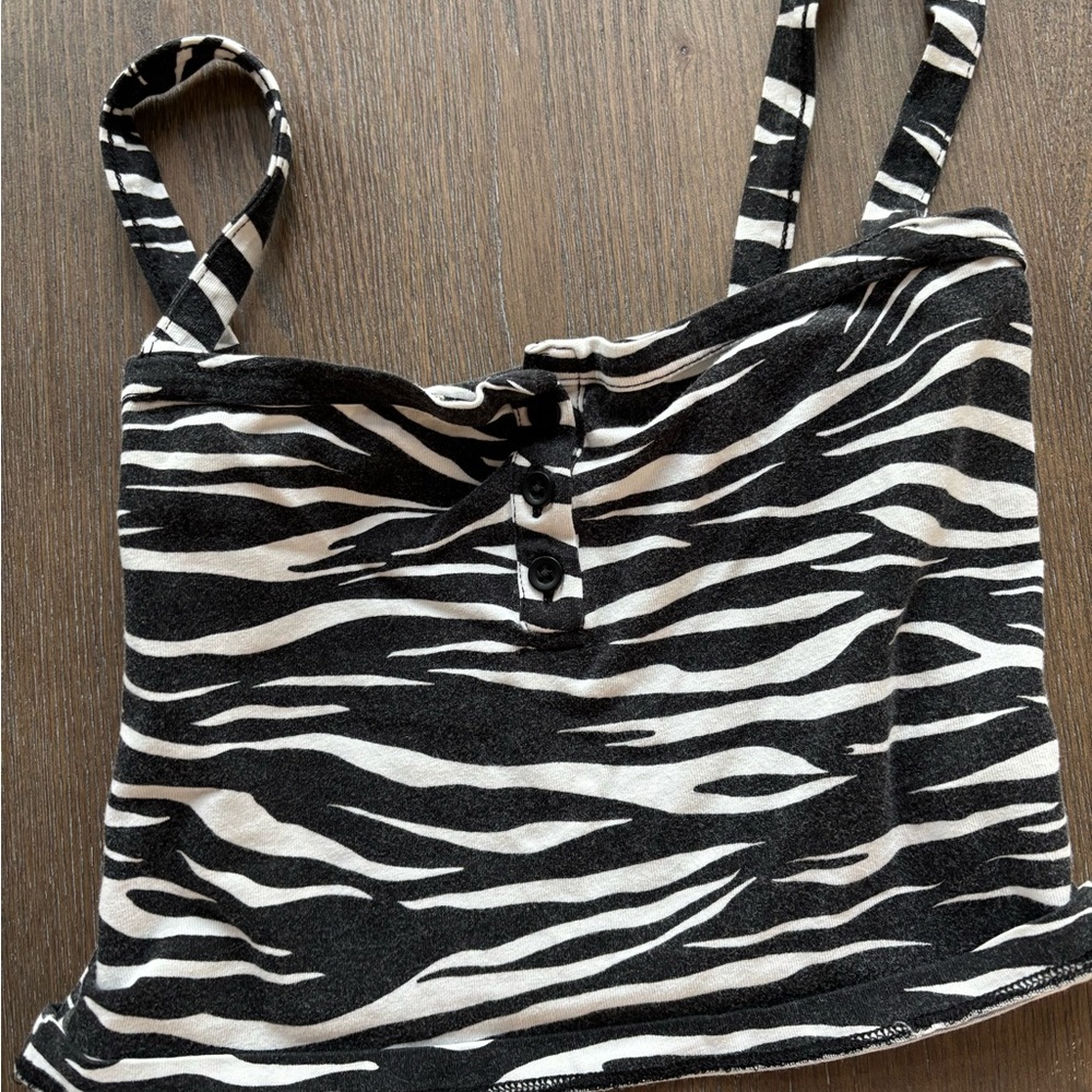 Brandy Melville Black and White Tie Front Crop Tank Top